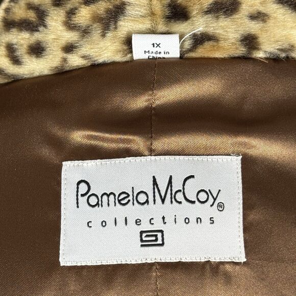 Pamela Mccoy 1X Plus Coat L Large Leopard Cheetah Faux Fur Winter Coat Soft NICE - Picture 9 of 15